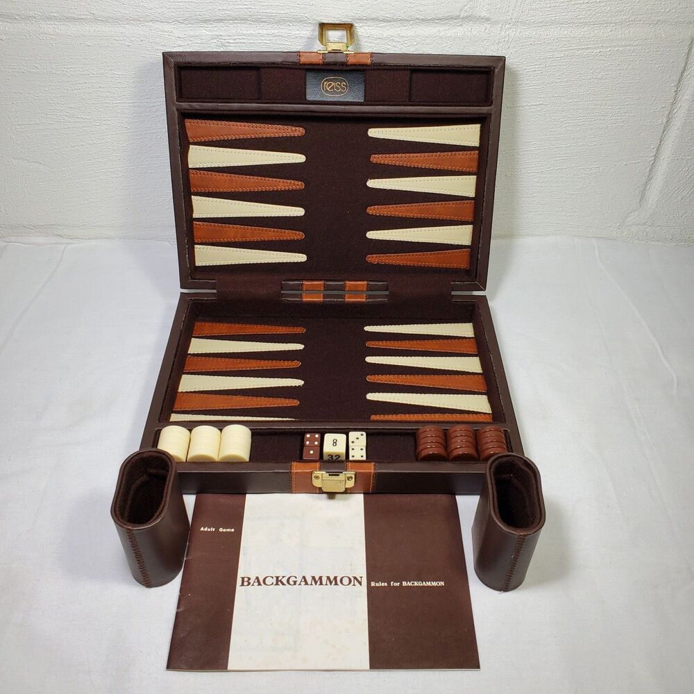 Vintage Travel Backgammon Magnetic Set by Reiss Game Faux Leather Case